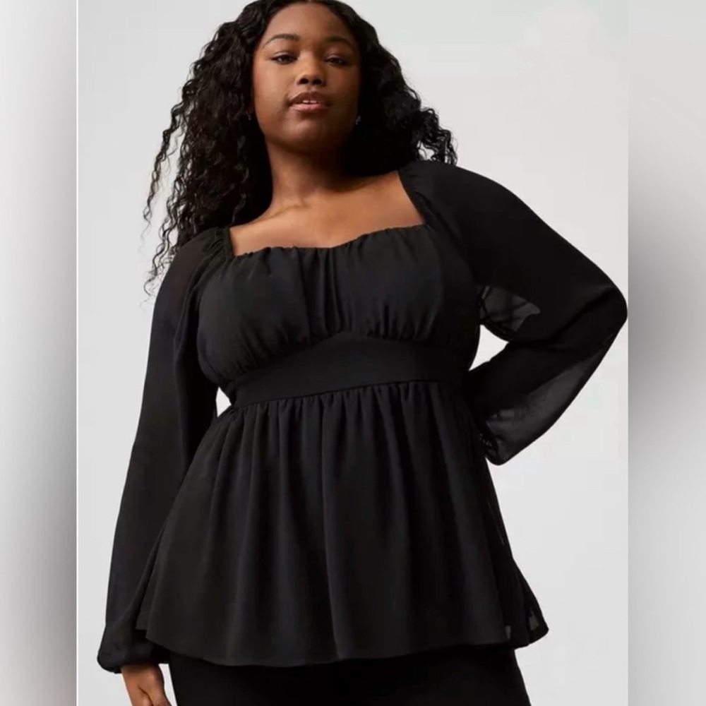 Torrid Peplum Chiffon Long Sleeve Top in Black